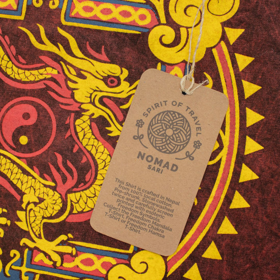 T-shirt Nomad Sari en coton délavé - Mandala Dragon - Bordeaux - XL
