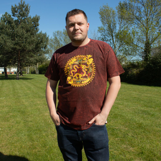 T-shirt Nomad Sari en coton délavé - Mandala Dragon - Bordeaux - XL