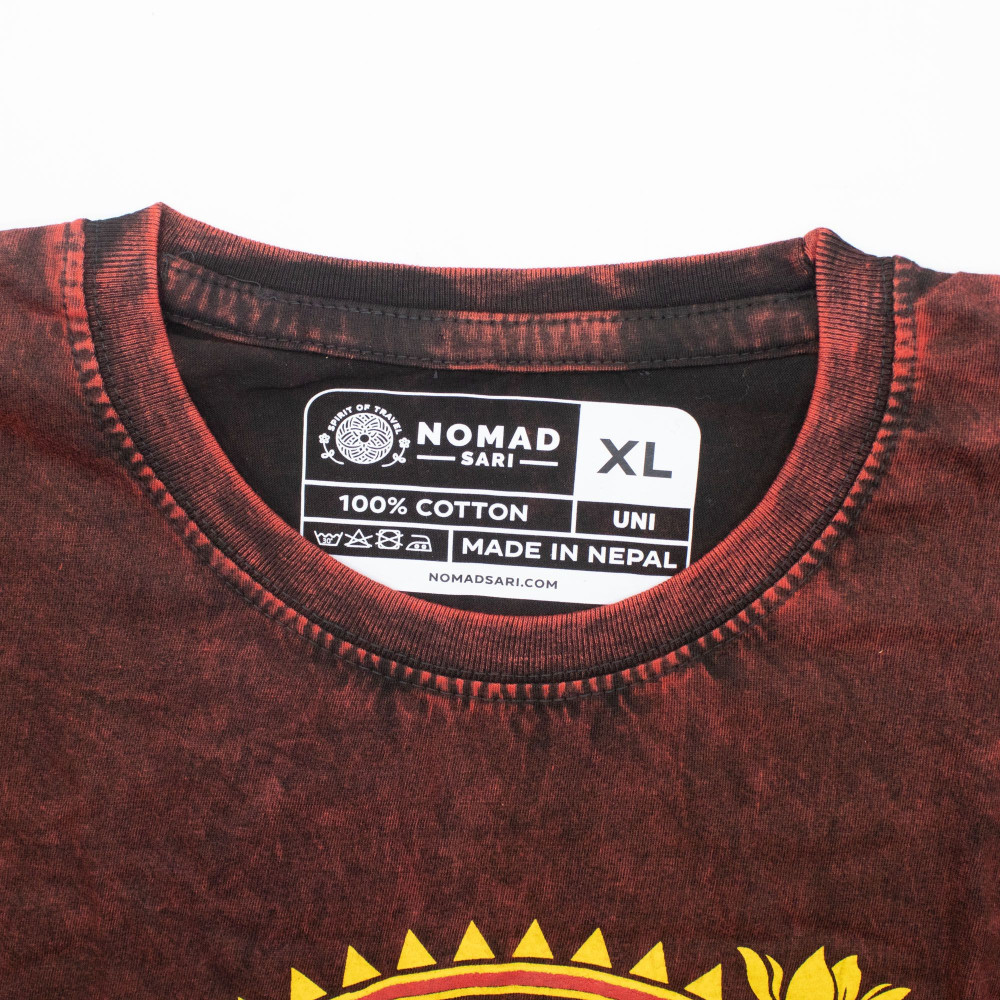 T-shirt Nomad Sari en coton délavé - Mandala Dragon - Bordeaux - XL