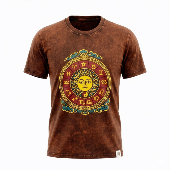 T-shirt Nomad Sari en coton délavé - Soleil et Zodiaque - Marron - Taille S