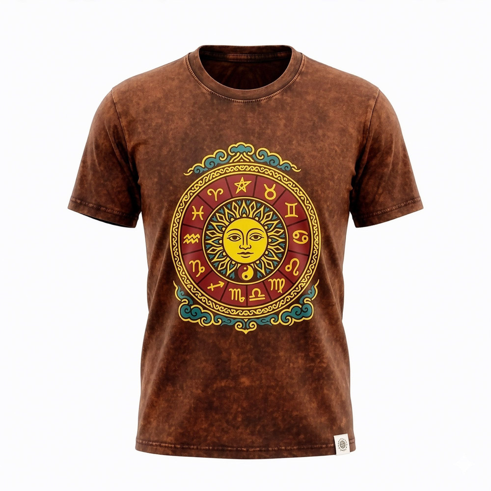 T-shirt Nomad Sari en coton délavé - Soleil et Zodiaque - Marron - Taille S
