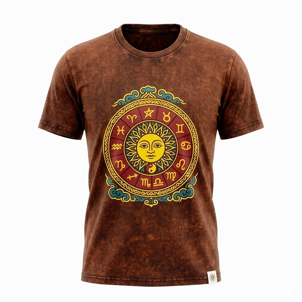 T-shirt en coton délavé Nomad Sari - Soleil et Zodiaque - Marron - Taille M