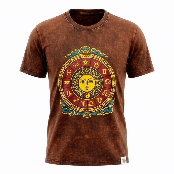 T-shirt en coton délavé Nomad Sari - Soleil et Zodiaque - Marron - L