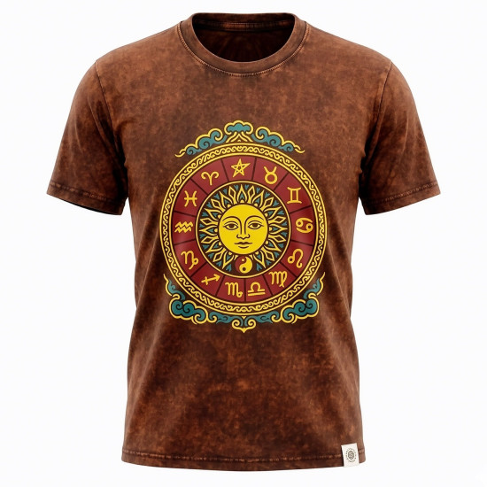 T-shirt Nomad Sari en coton délavé - Soleil et Zodiaque - Marron - XL