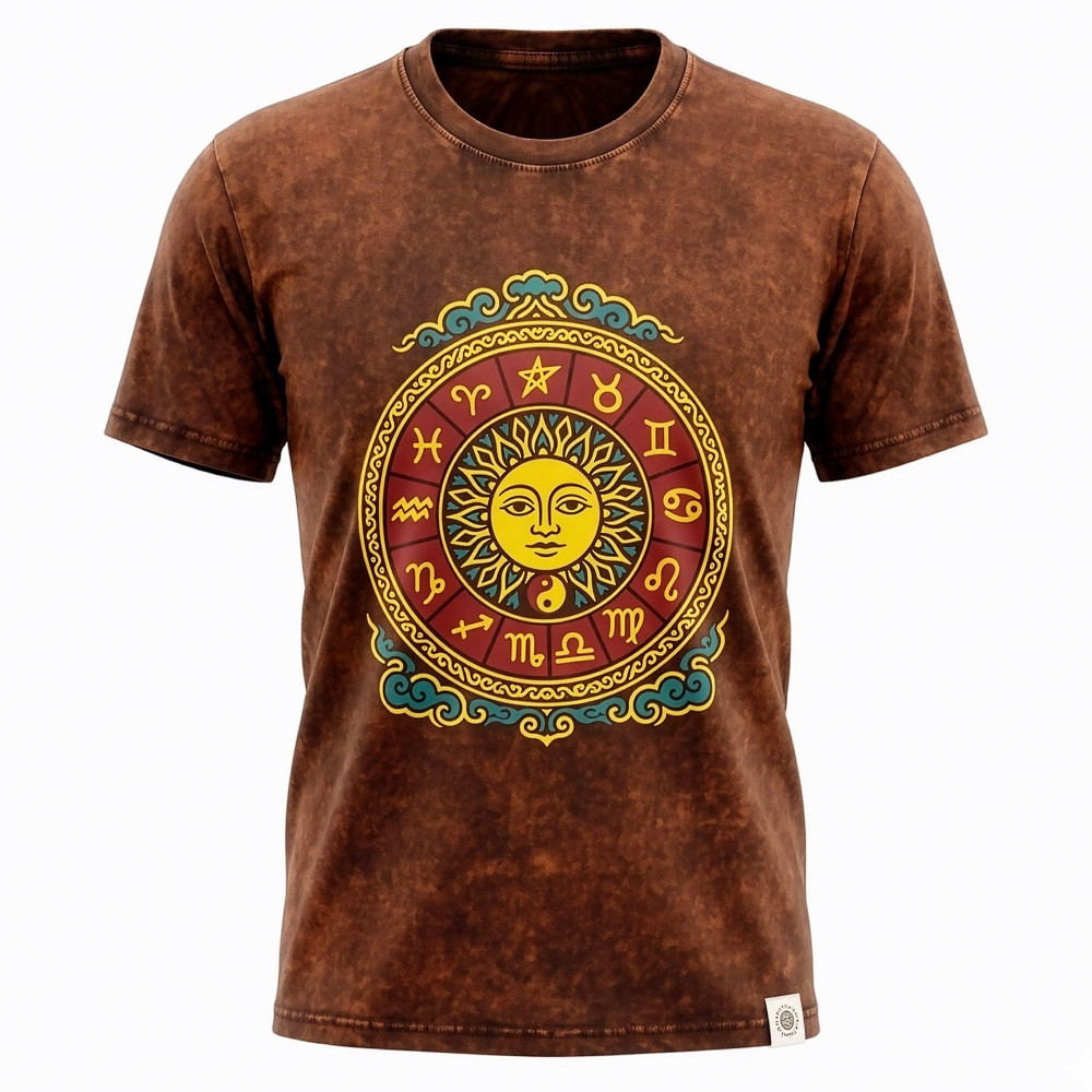T-shirt Nomad Sari en coton délavé - Soleil et Zodiaque - Marron - XL