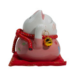 Tirelire chat en céramique - Rose sur coussin