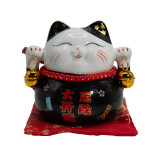 Tirelire chat en céramique - Noire sur coussin