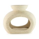 Brûleur d'huile Zen en céramique - Galet ovale - Blanc cassé moucheté