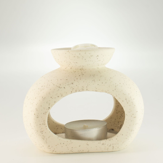 Brûleur d'huile Zen en céramique - Galet ovale - Blanc cassé moucheté