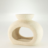 Brûleur d'huile Zen en céramique - Galet ovale - Blanc cassé moucheté
