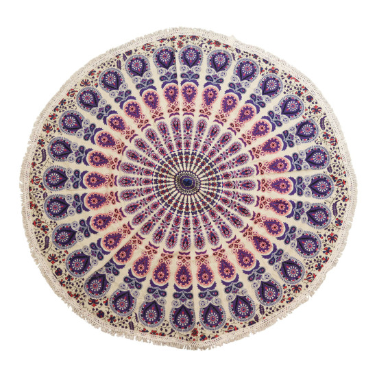 Petit mandala rond en coton (130 cm) - Violet paon