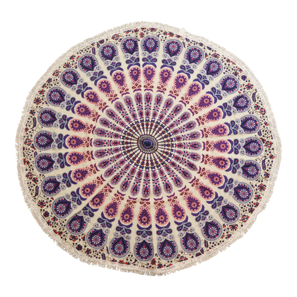 Petit mandala rond en coton (130 cm) - Violet paon