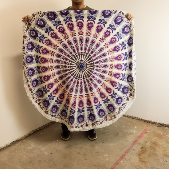 Petit mandala rond en coton (130 cm) - Violet paon