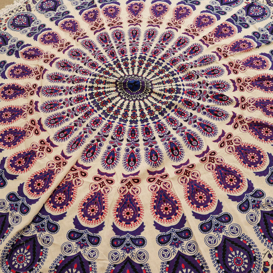 Petit mandala rond en coton (130 cm) - Violet paon