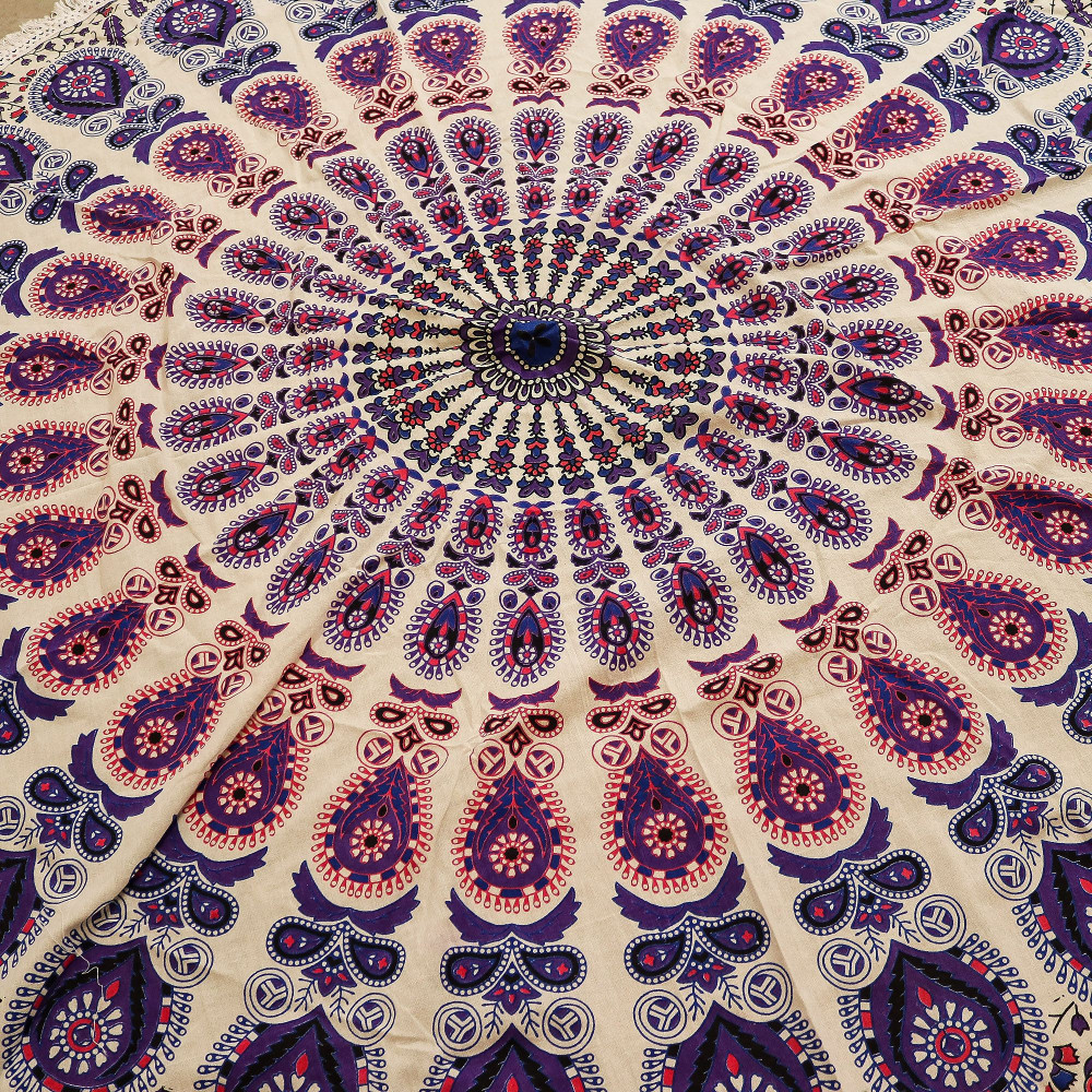 Petit mandala rond en coton (130 cm) - Violet paon