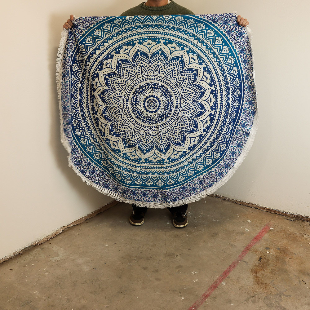 Petit mandala rond en coton (130 cm) - Bleu classique
