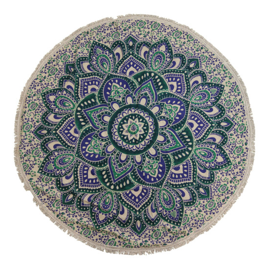 Petit mandala rond en coton (130 cm) - Turquoise et bleu