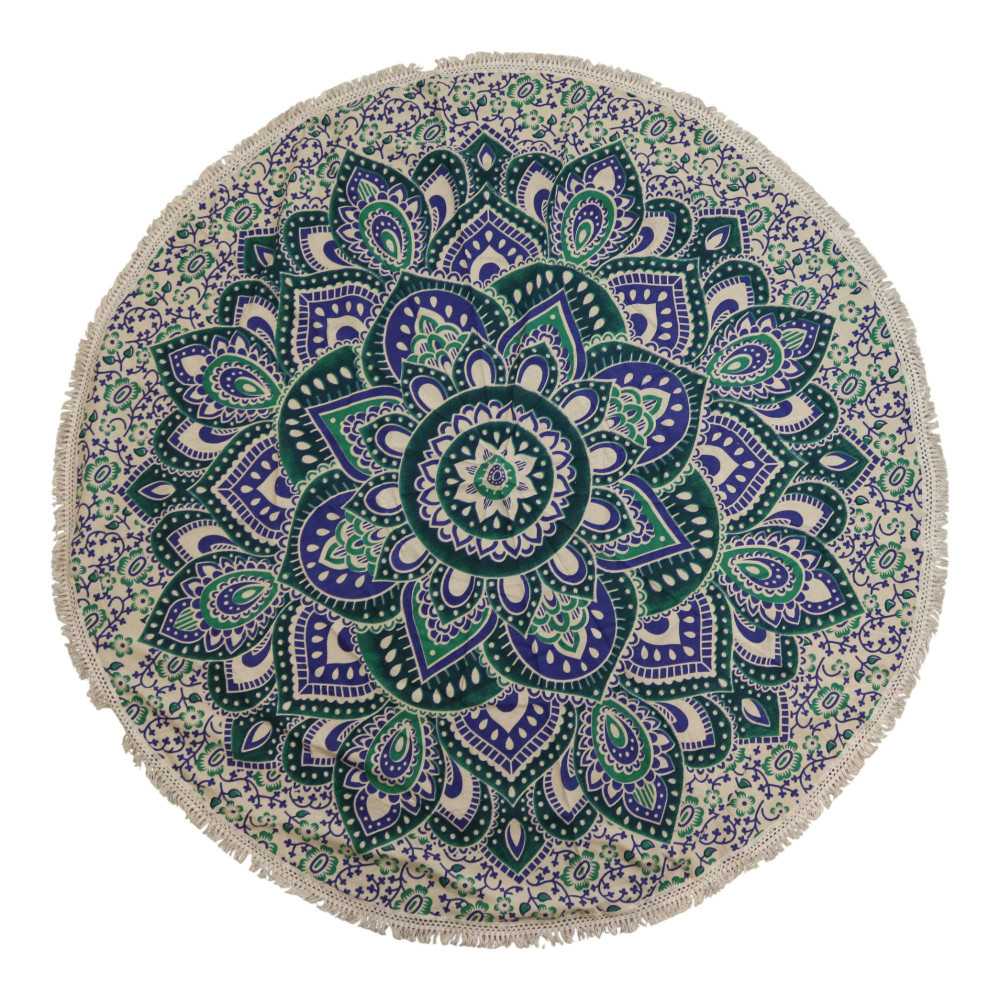 Petit mandala rond en coton (130 cm) - Turquoise et bleu