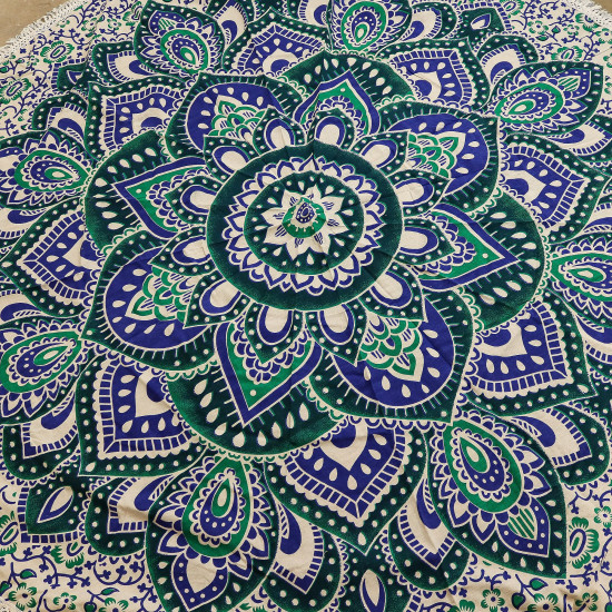 Petit mandala rond en coton (130 cm) - Turquoise et bleu