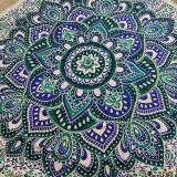 Petit mandala rond en coton (130 cm) - Turquoise et bleu