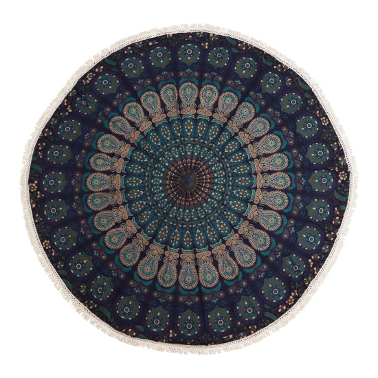 Petit mandala rond en coton (130 cm) - Bleu paon