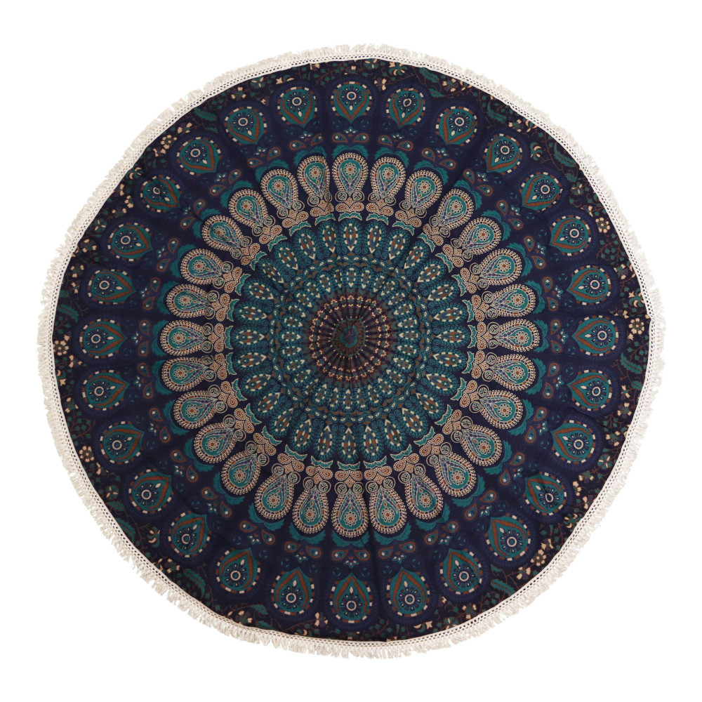 Petit mandala rond en coton (130 cm) - Bleu paon