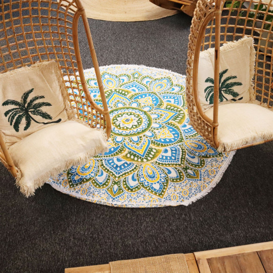 Grand mandala rond (180 cm) - Jaune et bleu
