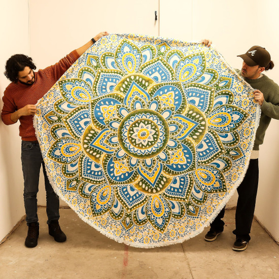 Grand mandala rond (180 cm) - Jaune et bleu