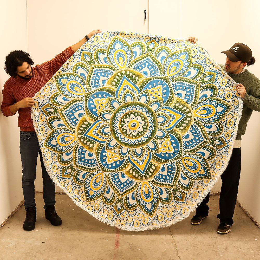 Grand mandala rond (180 cm) - Jaune et bleu