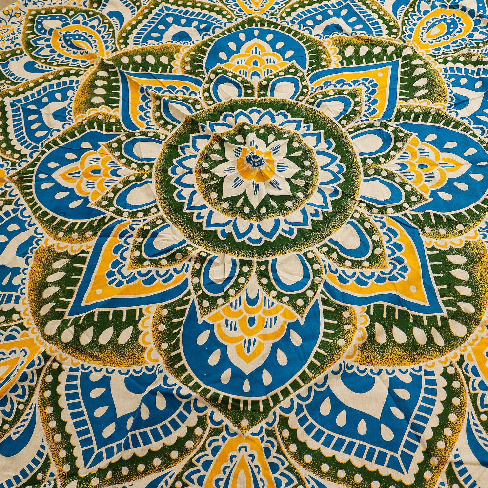 Grand mandala rond (180 cm) - Jaune et bleu
