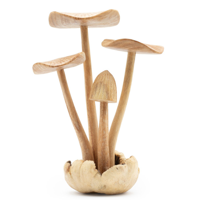 Sculpture artisanale en bois représentant des parasites - Ensemble de 4 grands champignons