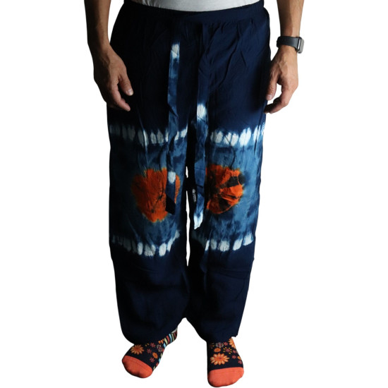 Pantalon de détente style japonais - Turquoise et orange - M
