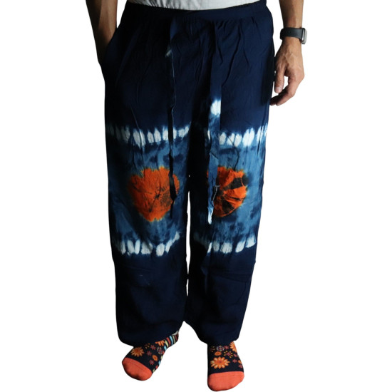 Pantalon de détente style japonais - Turquoise et orange - L