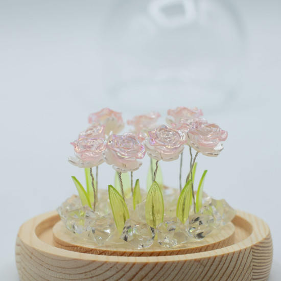 Dôme de jardin lumineux à fleurs - 10 roses roses - LED USB