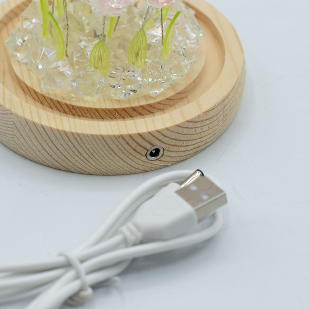 Dôme de jardin lumineux à fleurs - 10 roses roses - LED USB