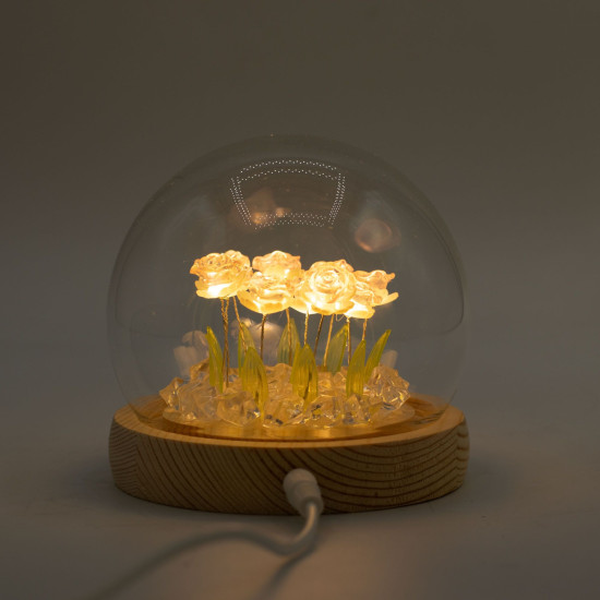 Dôme de jardin lumineux à fleurs - 10 roses roses - LED USB