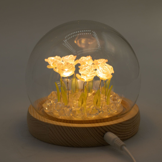 Dôme de jardin lumineux à fleurs - 10 roses roses - LED USB