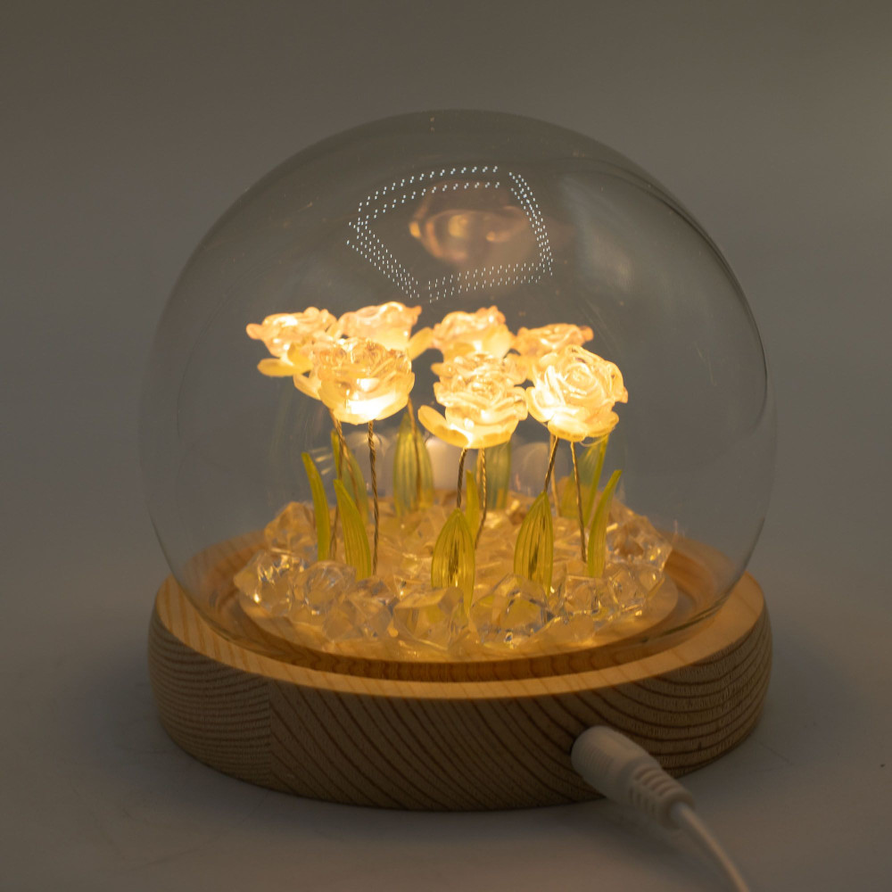 Dôme de jardin lumineux à fleurs - 10 roses roses - LED USB
