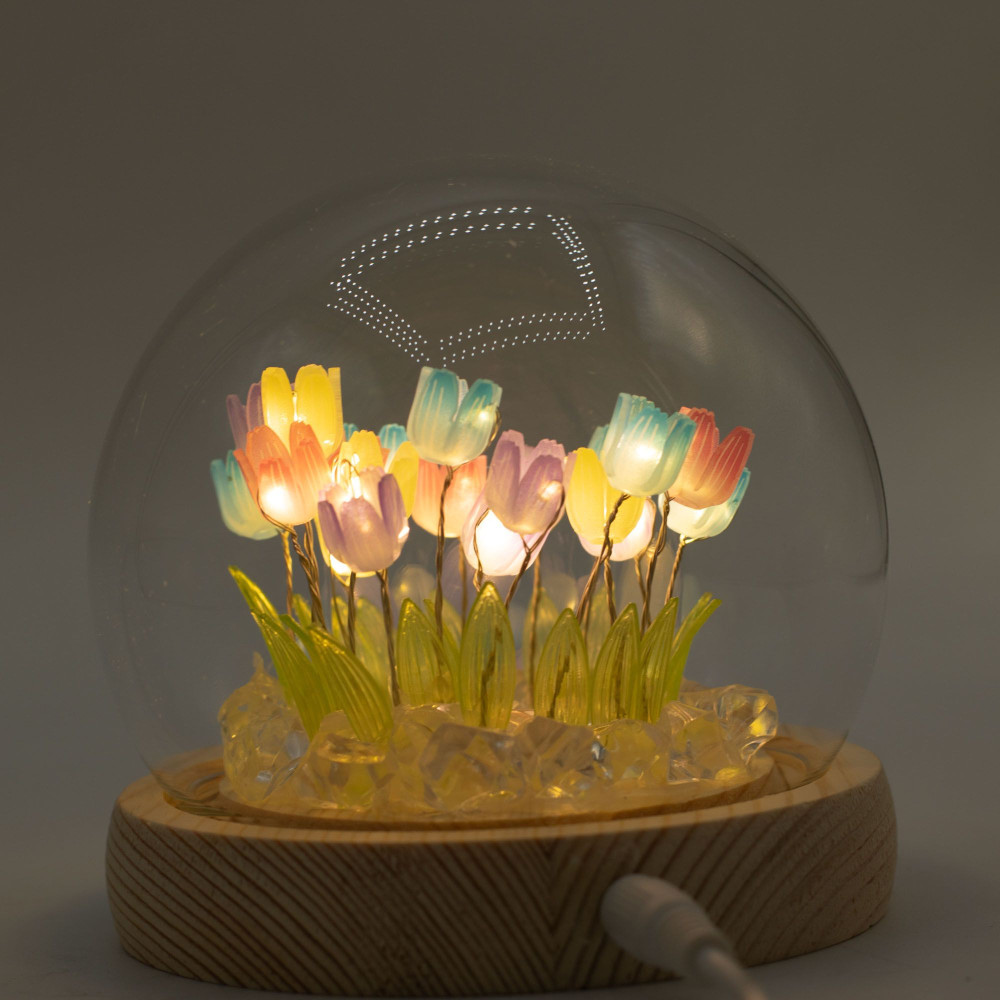 Dôme de jardin lumineux à fleurs - 20 tulipes multicolores - LED USB
