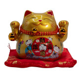 Tirelire chat en céramique - Or sur coussin