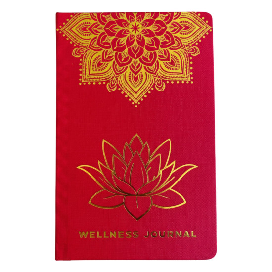 Carnet de bien-être rouge - 120 pages - Mandala doré et lotus