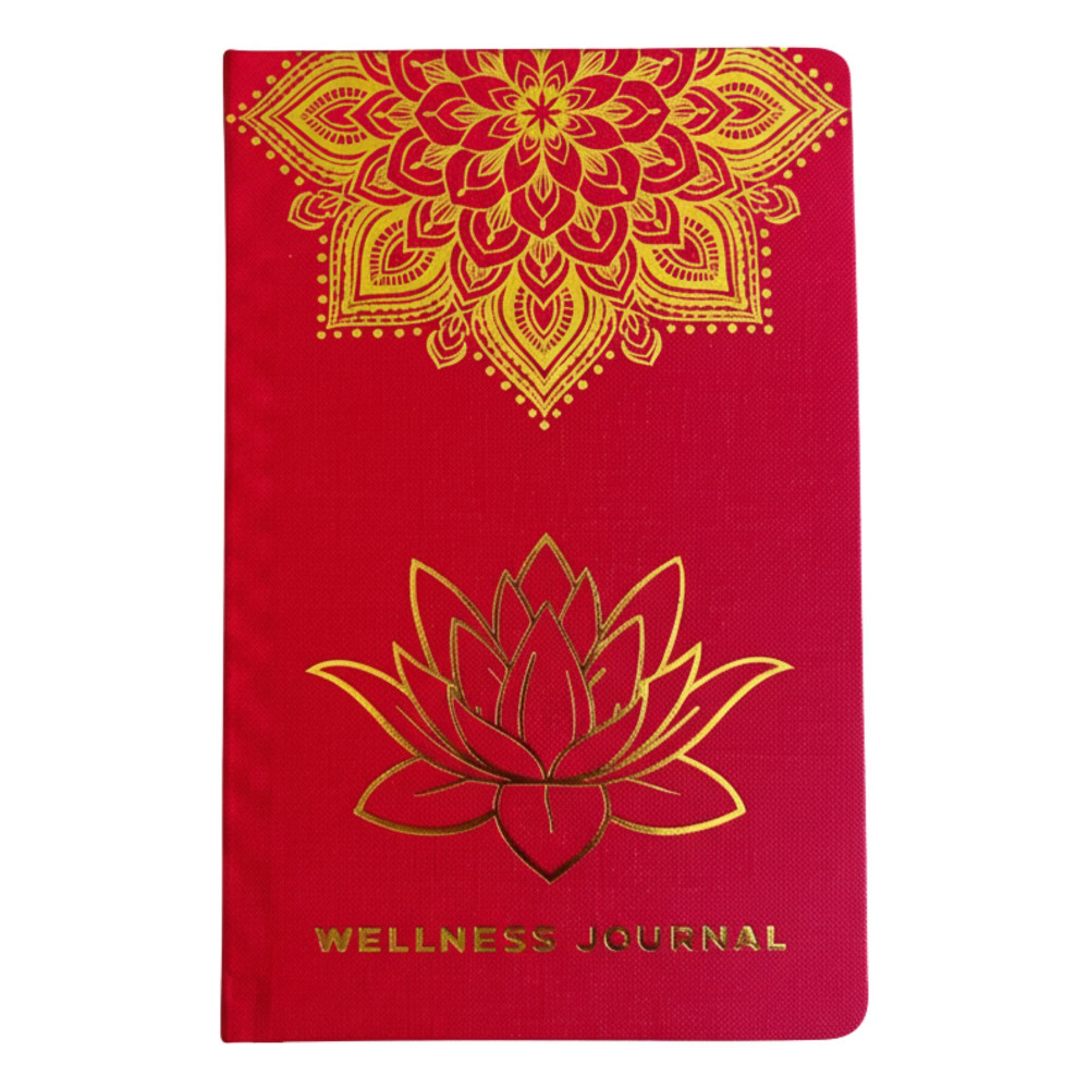 Carnet de bien-être rouge - 120 pages - Mandala doré et lotus