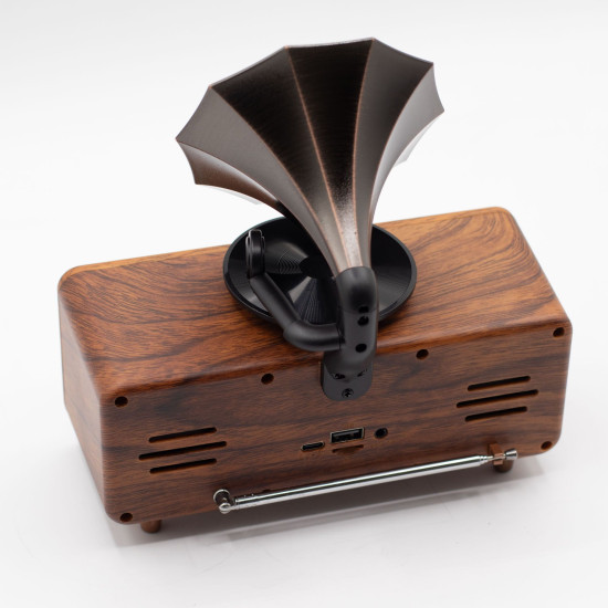Mini enceinte double gramophone rétro - Bluetooth - 5,4 watts x 2