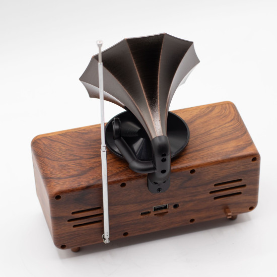 Mini enceinte double gramophone rétro - Bluetooth - 5,4 watts x 2