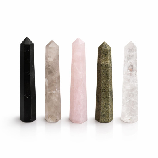 Pointe d'obélisque à six faces en pierre précieuse, environ 11 cm - Quartz rose