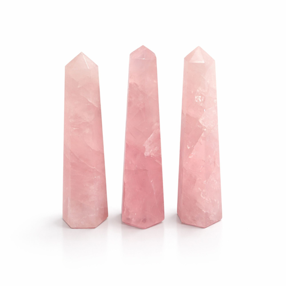 Pointe d'obélisque à six faces en pierre précieuse, environ 11 cm - Quartz rose