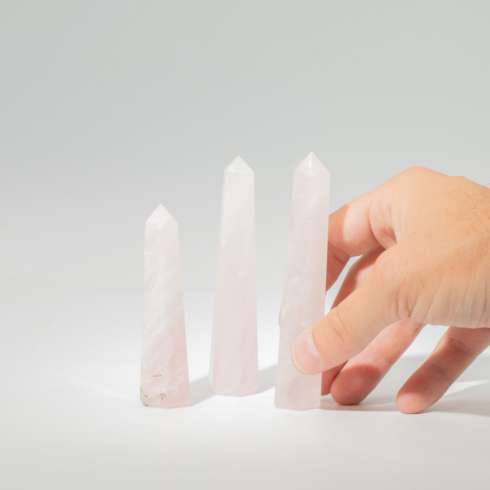 Pointe d'obélisque à six faces en pierre précieuse, environ 11 cm - Quartz rose