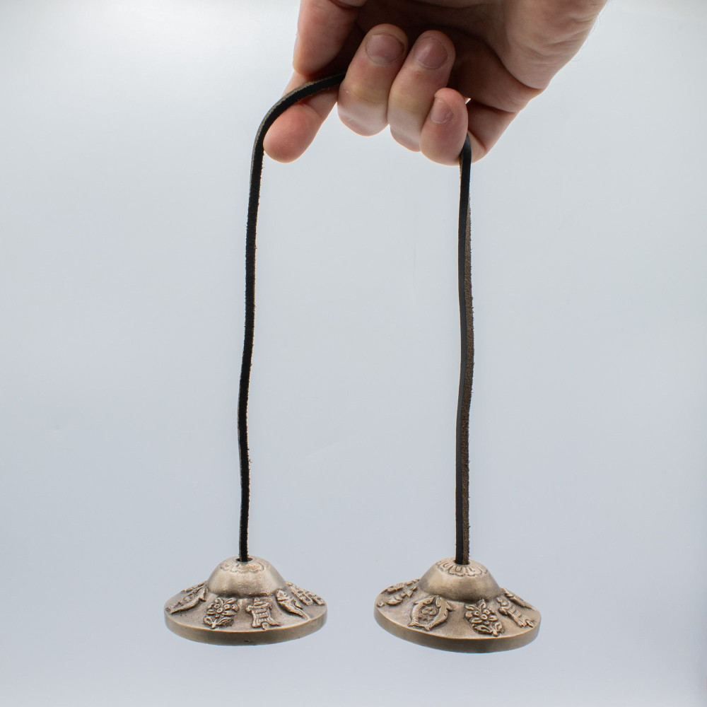Tingsha tibétain en laiton de qualité supérieure - Symboles porte-bonheur - environ 6 cm (155 g)
