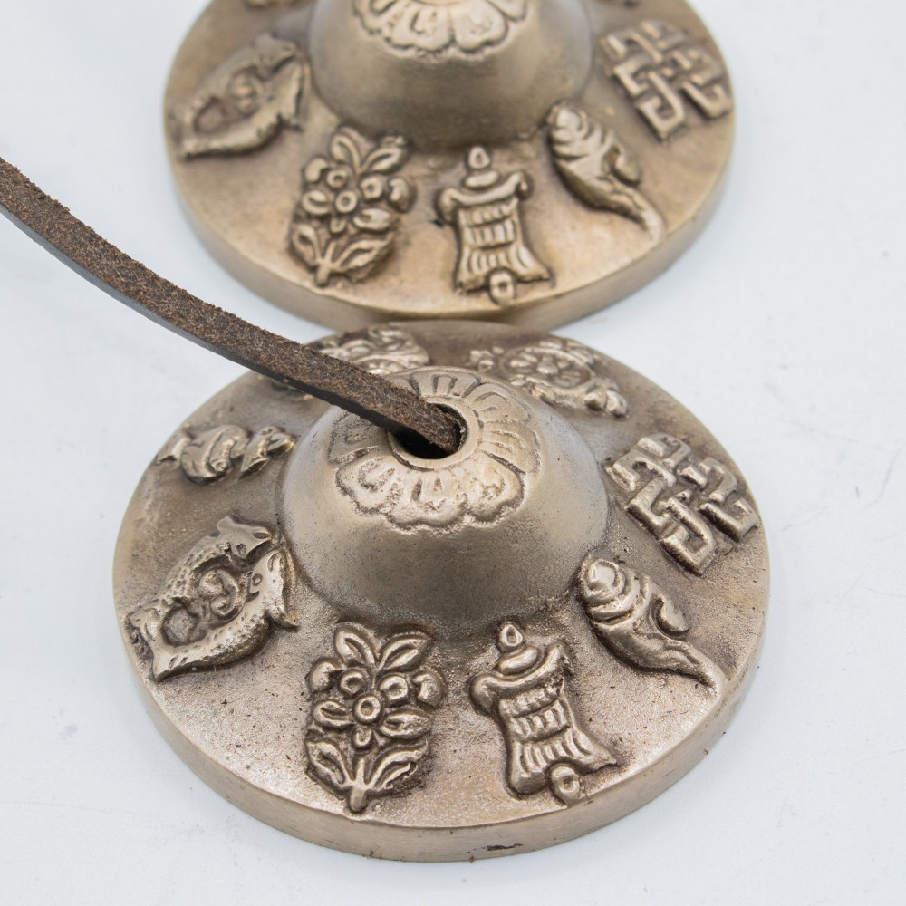 Tingsha tibétain en laiton de qualité supérieure - Symboles porte-bonheur - environ 6 cm (155 g)