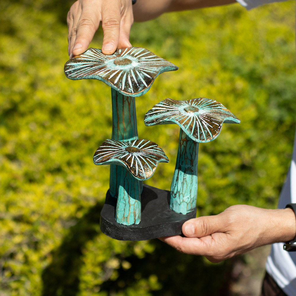 Petit champignon doré décoratif - 20 cm - Vert délavé